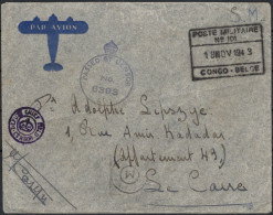 ✉ 1943, Belgian Congo, Airmail Envelope Sent In Postage Free From B.P.M. 101 (Cairo / Egypt) November 18, 1943 To Cairo  - Altri & Non Classificati