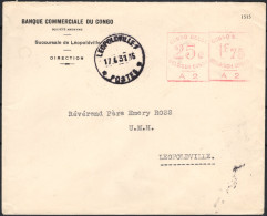 ✉ 1931, Belgian Congo, "Banque Commerciale Du Congo - Leopoldville" Envelope Franked With Red Meter Mark 25c And 1,75fr  - Altri & Non Classificati
