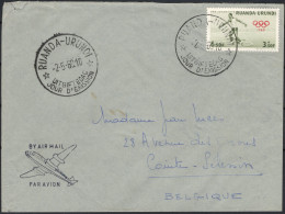 ✉ 1960, Ruanda Urundi, Airmail Envelope, Franked With (1x) 6,50fr+3,50fr - Rome Olympic Games Issue, Tied By Special Fir - Autres & Non Classés