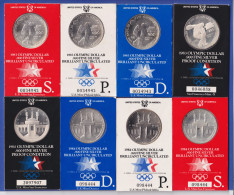 Olympische Spiele USA Los Angeles 1984, Kompletter Satz 8 Silbermünzen. - Collections & Lots