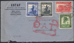 ✉ 1945, Ruanda Urundi, OAT, Airmail Envelope Franked With (1x) 50c, (1x) 2,50fr, (1x) 6fr And (1x) 7fr - Palms 1942 Issu - Autres & Non Classés