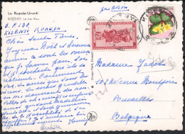 ✉ 1956, Ruanda Urundi, Airmail Picture Postcard, Franked With (1x) 75c - Masks Issue And (1x) 3fr - Flowers Issue, Sent  - Autres & Non Classés