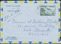 ✉ 1957, Ruanda Urundi, Airmail Aerogram At 4fr, Sent From Ruhengeri (Heim & Keach Type 8A2) February 21, 1957 To Brussel - Autres & Non Classés