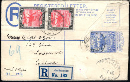 ✉ 1918, Sudan, Registered Camel Postman 1p Blue, Stationery Envelope Uprated With (vertical Pair) 5m Scarlet And Black - - Sudan (...-1951)