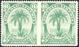 ✉ 6c Green Horizontal Pair (Y&T 29), Liberia, With Curiosity Of Perforation "vertically Imperforated Between The Stamps" - Liberia