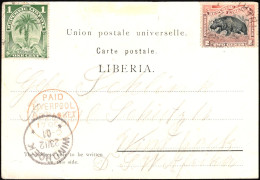 ✉ 1901, Liberia, Picture Postcard Franked With 1c Deep Green And 2c Red And Black (Y&T 51 And 52), Sent From Monrovia Se - Liberia