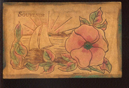 MATIERE - CARTE EN CUIR - SOUVENIR - VOILIER ET FLEUR - Altri & Non Classificati