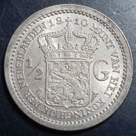 Netherlands 1/2 0.5 Gulden Wilhelmina Crown 1910 AUNC Original Luster - 1/2 Gulden