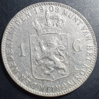 Netherlands 1 Gulden Wilhelmina Crown 1909 Fine Halberd And Star Mintmark - 1 Gulden