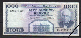 Iceland, 1000 Kronur, Law 1961/Prefix EA, Sign G. Hjartarson & D. Ólafsson, Grade F - Islande