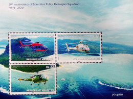 Mauritius 2024, 50th Anniversary Of Mauritius Helicopter Squadrom, MNH S/S - Maurice (1968-...)