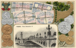 PC COINS, BANKNOTES, PARIS, PONT ALEXANDRE, Vintage EMBOSSED Postcard (b47958) - Münzen (Abb.)