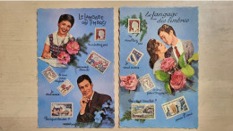 2 CPA   - LANGAGE DES TIMBRES - L'AMOUR - Briefmarken (Abbildungen)