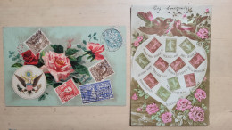 2 CPA   - LANGAGE DES TIMBRES - LE PATRIOTISME ET  L'AMOUR - Briefmarken (Abbildungen)