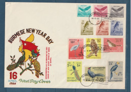 Myanmar - Birmanie -  Burma - YT N° 90 à 101 - FDC Premier Jour Burmese New Year - Thématique Oiseaux - Rangoon - 1964 - Myanmar (Burma 1948-...)