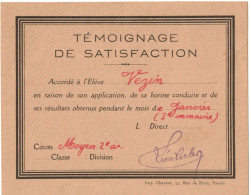 TEMOIGNAGE DE SATISFACTION DE MADEMOISELLE PAULETTE VEZIN ROMAINVILLE CASTELNAU MONTRATIER (CASTEX) - Diploma & School Reports