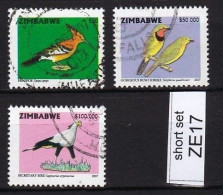 Zimbabwe 2007 Birds $50 / $50,000 / $100,000 VFU / Used / O (Simbabwe) High CV! ZE17 - Zimbabwe (1980-...)