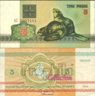 Weißrussland Pick-Nr: 3 Bankfrisch 1992 3 Rublei Biber - Belarus