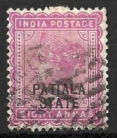 INDIA..." PATIALA.."..QUEEN VICTORIA...(1837-01.)....8As....SG26.......(CAT,VAL.£18..).......USED. - Patiala