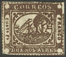 ARGENTINA: GJ.9A, 4 Reales, Dark Chocolate, Oily Impression, Type 39 On The Plate Reconstruction, Excellent Mint Example - Buenos Aires (1858-1864)