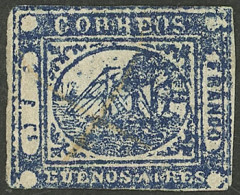 ARGENTINA: GJ.12a, To Rs. Blue With Light PARTIAL DOUBLE IMPRESSION On The Right, And A Faint Pen Cancel, Tiny Defect On - Buenos Aires (1858-1864)