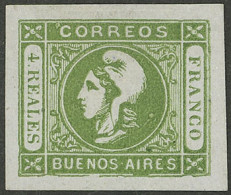 ARGENTINA: GJ.13a, 4R. Green, Clear Impression, With PARTIAL DOUBLE IMPRESSION Variety, Mint, Immense Margins, Very Fres - Buenos Aires (1858-1864)