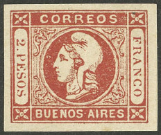 ARGENTINA: GJ.18, 2P. Red, Semi-clear Impression, Mint WITH FULL ORIGINAL GUM (+200%) With Tiny Hinge Mark (it Appears M - Buenos Aires (1858-1864)
