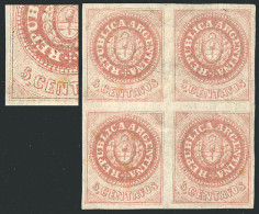 ARGENTINA: GJ.10, 5c. Without Accent Over The U, Block Of 4, Mint Part Original Gum, One With Variety: "accent Over The  - Nuovi
