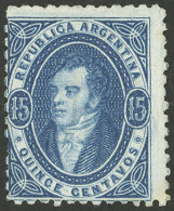 ARGENTINA: GJ.22, 15c. CLEAR Impression, DARK Blue, Mint, Very Rare, Very Fine Quality! - Nuovi