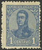 ARGENTINA: GJ.288, 1908 San Martín In Oval 1c. Blue Unissued, MNH (+50%), Superb, Catalog Value US$1,500 + 50% = US$2,25 - Autres & Non Classés