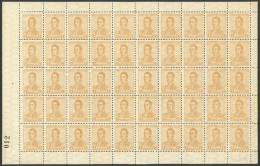 ARGENTINA: GJ.438, 1917 1c. San Martín With Horiz Honeycomb Watermark And Perf 13½x12½, COMPLETE SHEET OF 50 STAMPS, MNH - Autres & Non Classés