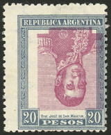 ARGENTINA: GJ.455CI, 1917 20P. San Martín With CENTER INVERTED, Mint With Minor Hinge Mark (it Appears MNH), Excellent Q - Autres & Non Classés