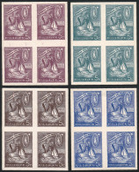 ARGENTINA: GJ.911, 1944 Sea Week, 4 Different Trial Color PROOFS, Imperforate Blocks Of 4 Printed On Paper Glazed On Bot - Autres & Non Classés
