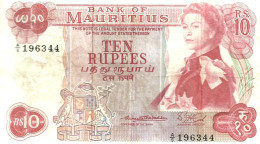 MAURITIUS 10 RUPEES RED QEII HEAD FRONT & HOUSE  BACK P.31a ND (1967) SIGN.1 VF READ DESCRIPTION !! - Mauritius
