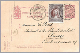 LUXEMBOURG - 1909 - 5c Marie-Adélaïde CARITAS PRECURSOR On 10c Arms Postal Card ECHTERNACH To BELGIUM - Prifix Cv €62.50 - 1914-24 Marie-Adélaïde