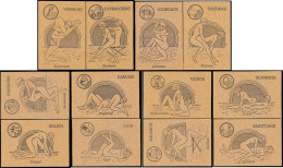 12 CPSM / CPM En Liège 10.5 X 15 Les 12 Signes Du Zodiaque Astrologie Horoscope  Couple Kamasoutra érotisme - Astrologie