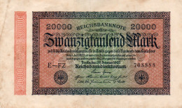 GERMANY- 20000 MARK 1923  -   Wor:P-85a.2.FZ, Ros:R-84b.FZ - Filigrana: Ringel - 20000 Mark