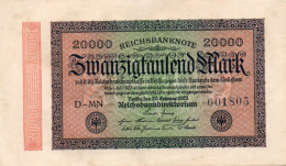 GERMANY- 20000 MARK 1923  - Wor:P-85a.2.MM, Ros:R-84b.MM    - Filigrana:  Ringel - 20000 Mark