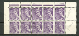 BB-11 France Variété N° 659 ** Timbres Du Haut Plus Petits Que Ceux Du Bas En Bloc De 10 . A Saisir !!!. - Unused Stamps
