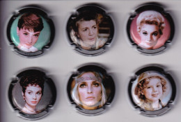LOTE DE 6 PLACAS CAVA BASTONERS DE ACTRICES DE CINE (CAPSULE) AUDREY HEPBURN-ZAPATA-KIM NOVAK-SIMMONS-SHARON TATE-TEMPL - Mousseux