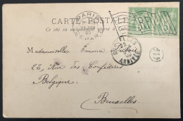 Très Belle Carte Postale De Paris (1900), Vers Bruxelles - Affranchissement Paire Sage + Oblit Mécanique Drapeau (572) - 1898-1900 Sage (Type III)