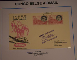 ZAC BELGIAN CONGO FIRST FLIGHT SABENA IRUMU PAULIS 13.05.55 - Covers & Documents