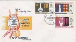 NOUVELLES HEBRIDES 1966  Enveloppe 1er Jour Timbres N° 249 250 251 20ième Anniversaire UNESCO - FDC