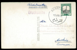 Ref 1715 - 1952 Sudan Postcard Khartoum Palace -3mm Printed Matter Rate To Austria - Large Khartoum Postmark - Sudan (...-1951)
