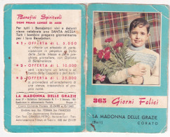 Calendarietto - La Madonna Delle Grazie - Corato - Anno 1962 - Formato Piccolo : 1961-70