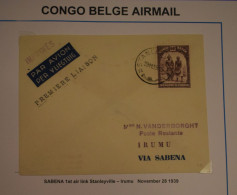 ZAC BELGIAN CONGO FIRST FLIGHT STAN.IRUMU 28.11.1939 - Covers & Documents