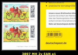 !a! GERMANY 2025 Mi. 3897 MNH Vert.PAIR W/ EAN (a1) From Folioset (self-adhesive) - The Little Dragon Coconut - Ongebruikt