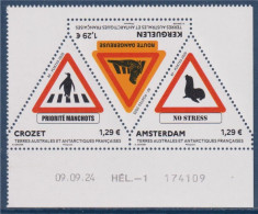 * Bloc 3 Timbres Daté 09.09.24 TAAF Signalisation Routière Amsterdam, Crozet Et Kerguelen Panneaux Triangulaires Danger - Ongebruikt