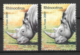 Année 2009 : Y. & T. N° 4373 ** Belle Nuance De Gris Du Rhinocéros Entre Les 2 Timbres - Unused Stamps