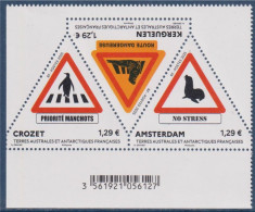 * Bloc 3 Timbres Code Barre TAAF Signalisation Routière Amsterdam, Crozet Et Kerguelen Panneaux Triangulaires Danger - Ongebruikt
